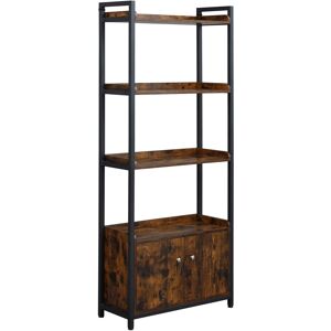 Homcom Mobile Libreria 4 Ripiani con Armadietto a 2 Ante in Stile Industriale per Casa e Ufficio, 75x30x180cm, Marrone