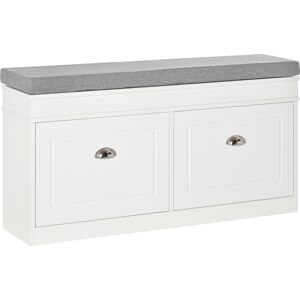 Homcom Panca Scarpiera Salvaspazio in Legno con Cuscino, 2 Cassetti con Mensola Regolabile per 8 Scarpe, 104x24x55cm, Bianco