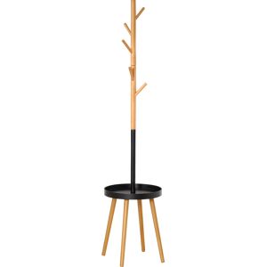 Homcom Albero Appendiabiti da Terra con Altezza Regolabile, Attaccapanni 2 in 1 con Tavolino e 5 Ganci, 40x40x179cm, Legno e Nero