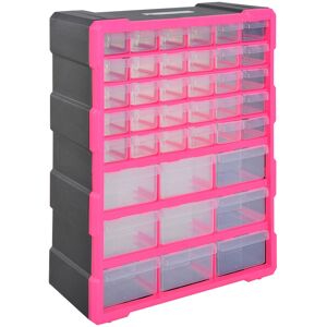 Durhand Cassettiera in Plastica Portaminuterie con 39 Cassetti Trasparenti, Montaggio a Muro o a Terra 38x16x47.5cm Rosa