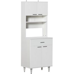 Homcom Credenza Alta da Cucina, Madia Classica Bianca in Legno con 2 Armadietti e 1 Mensola, Bianco, 60x40x160cm