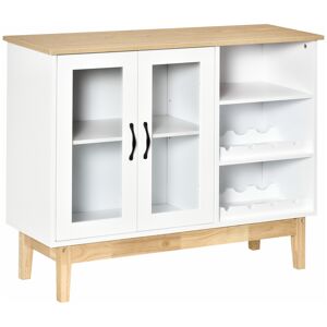 Homcom Credenza Moderna con Armadietto, 3 Ripiani Laterali con Cantinetta Portabottiglie, Salvaspazio, in Legno, 103x34x80cm Bianco