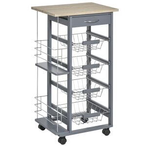 Homcom Carrello da Cucina Salvaspazio in Grigio Scuro, Portavivande con 1 Piano di Lavoro 1 Cassetto e 4 Cestelli Metallici, 47x37x83cm