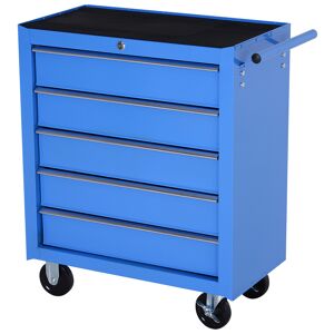 Homcom Carrello da Officina a 5 Cassetti con Ruote in Metallo Blu, 67.5x 33 x 77cm