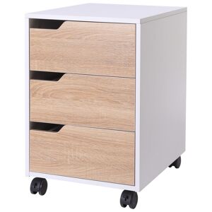 Homcom comodino portadocumenti con 3 cassetti Ruote A 360° Rotaie in metallo MDF, Di legno bianco, 31 x 37 x 7.2  cm