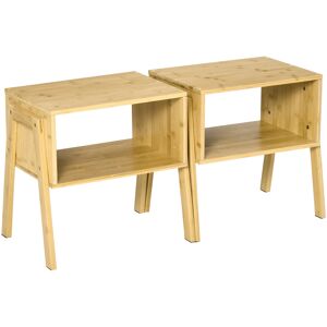 Homcom Set 2 Comodini Tavolini da Caffè, Design Aperto e Impilabile in Bambù per Camera da Letto e Salotto, 43x32.5x42cm, Colore Naturale