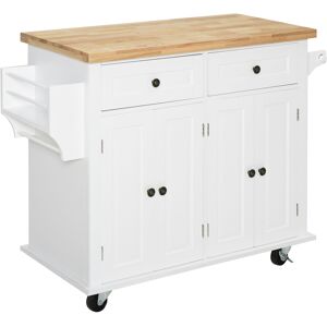 Homcom Carrello da Cucina in Legno Multifunzione Portavivande con Cassetti, Armadietti, Portaspezie e 4 Ruote,111x44.5x82.5cm, Bianco  Aosom.it