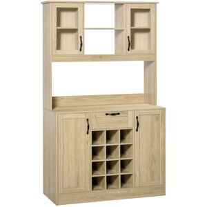 Homcom Mobile Cucina con Cassetto, 4 Armadietti, Mensole e Portabottiglie, Credenza Alta in Legno, Rovere, 106x48x180cm