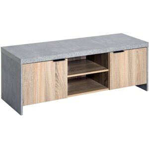 Homcom Mobile TV Moderno con Armadietti in Legno, Mobiletto Basso da Salotto con Passacavi, Grigio, 120x40x44cm