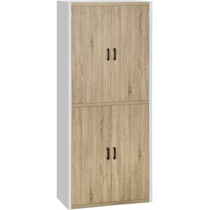 Homcom Dispensa Cucina in Legno MDF con 4 Ripiani Regolabili, 4 Porte e Dispositivo Antiribaltamento, 80x40x182cm, Color Legno e Bianco