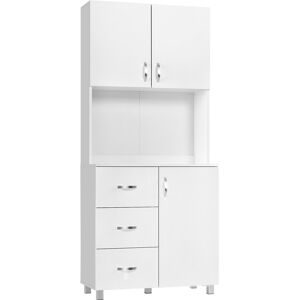 Homcom Credenza Moderna in Legno Bianco con 2 Armadietti, Mensole Regolabili, 1 Ripiano Aperto e 3 Cassetti, 80x39.5x183.5cm