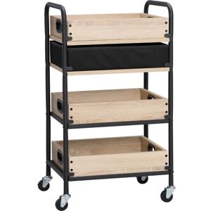 Homcom Carrello da Cucina a 4 Livelli con Cassetto e Vassoi Portavivande, Legno e Acciaio, 45x35x79.5cm