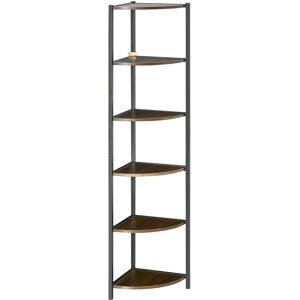 Homcom Libreria Moderna Angolare a 6 Ripiani in Metallo e MDF, 34x34x166cm, Marrone e Nero