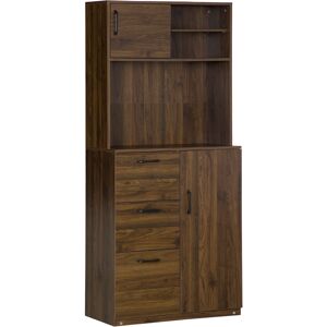 Homcom Armadietti Cucina con 3 Cassetti e Credenza Moderna, Mobile Dispensa per Cucina e Soggiorno in Legno, 80x40x178cm, Noce