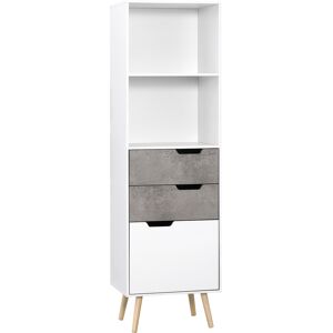 Homcom Mobile da Salotto con 3 Cassetti e 2 Ripiani Aperti, Credenza Moderna in Truciolato e Legno di Pino, 50x39x169.5 cm, Grigio e Bianco