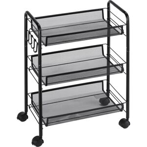 Homcom Carrello da Cucina a 3 Livelli con Cesti Removibili e 4 Ruote, in Acciaio e Plastica PP, 41.5Lx26.5x63 cm, Nero