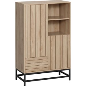 Homcom Mobiletto Moderno da Soggiorno a Coste con un Cassetto, 2 Armadietti e 2 Ripiani Aperti in MDF e Acciaio, 75x40x120 cm, Color Legno