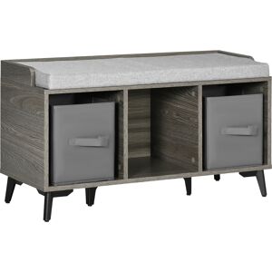 Homcom Mobile Scarpiera da Ingresso in Truciolato e Metallo con 3 Ripiani Aperti, 2 Cassetti e Seduta imbottita, 90x34x48 cm, Grigio