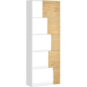 Homcom Libreria Moderna con Scaffali Asimmetrici e Ante Soft Close, 63x22x166cm, Bianco e Naturale