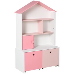 Homcom Scaffale Libreria Organizzatore Armadietto a Scomparti per bambini con cassetto scomparto in MDF P2 Rosa 80 x 34 x 130cm