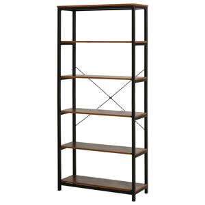 Homcom Libreria in Stile Industriale Vintage con 6 Mensole in Legno e Metallo Nero, 80x30x180cm