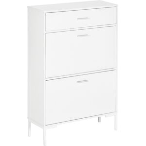 Homcom Mobile Scarpiera Moderno per 12 Paia di Scarpe con 2 Ante a Ribalta e Cassetto, in Truciolato, MDF e Metallo, 76x26x110 cm, Bianco