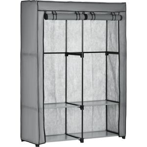 Homcom Armadio Guardaroba Portatile in Acciaio, Tessuto non Tessuto e PP con 4 Ripiani Aperti, 2 Appendini e Porta a Cerniera, 118x49x170 cm, Grigio