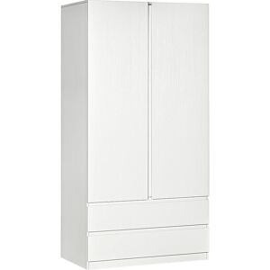 Homcom Armadio Guardaroba Moderno in Truciolato Bianco con Appendiabiti e 2 Cassetti Scorrevoli per Camere da Letto, 100x60x200 cm