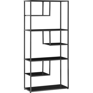 Homcom Mobile Libreria a 7 Livelli in Truciolato e Acciaio per Soggiorno, Camera da Letto e Ufficio, in stile Industriale, 83x34x180 cm, Nero