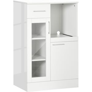 Homcom Credenza Moderna con Armadietti e Cassetto, Mobile Cucina Salvaspazio in Legno e Vetro 60x40x95cm, Bianco