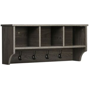 Homcom Appendiabiti a Muro Stile Rustico con 4 Ganci e Vani in Legno e Metallo, 80x24x35.5cm, Grigio