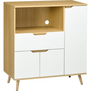 Homcom Mobiletto per Microonde in Truciolato con Ripiano aperto, due Armadietti e un Cassetto, 90x40x98.5cm Bianco e Color legno