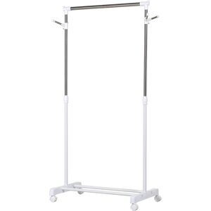 Homcom Appendiabiti Stender ad Altezza Regolabile con Fondo Portaoggetti e 4 Ruote, 68.5x42x87-145 cm