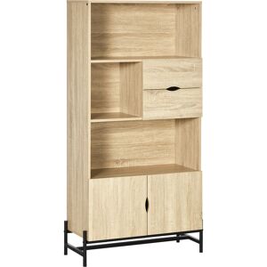 Homcom Mobile Libreria a Parete in MDF e Metallo con 2 Cassetti, 2 Armadietti e 4 Ripiani Aperti, 80x35x155 cm