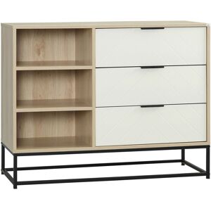 Homcom Credenza Moderna a Base Rialzata con 3 Cassetti e 3 Ripiani Aperti in MDF, Credenza Bassa 100x40x79.5 cm, Bianco e color Legno