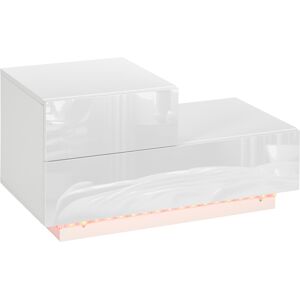 Homcom Comodino Moderno con 16 Luci LED RGB, Telecomando e Due Cassetti in Truciolato, 70x37x38cm, Bianco