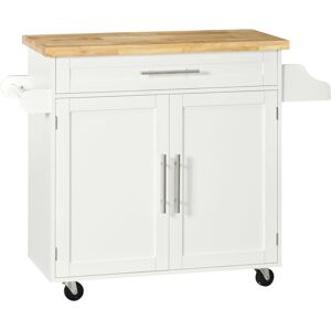 Homcom Carrello da Cucina con Cassetto, Portaspezie, Armadietto e 4 Ruote, 109x40x89cm, Bianco