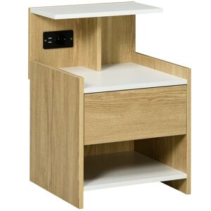 Homcom Comodino moderno con 2 Prese e porte USB e Cassetto in truciolato, 40x40x60cm, Color Legno