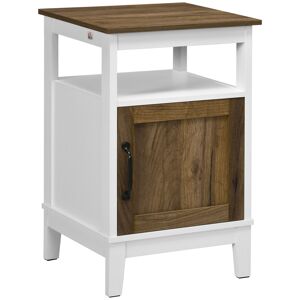 Homcom Comodino con Armadietto e Ripiano in Truciolato dallo Stile Rustico, 38.5x35x59.7cm, Bianco