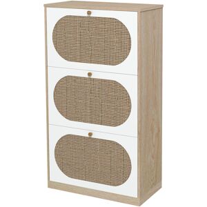 Homcom Scarpiera Stile Boho in Rattan, Truciolato e MDF con 3 Ripiani Regolabili per 18 Paia max, 60x24x115 cm