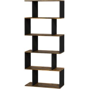 Homcom Libreria Moderna Asimmetrica a Parete con 5 Ripiani in Legno, 70x29.5x163cm, Marrone Rustico