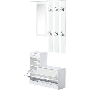 Homcom Mobile Ingresso in Legno con Specchio Scarpiera d‘ingresso Moderno Set Appendiabiti salvaspazio3 in 1,Bianco Aosom.it