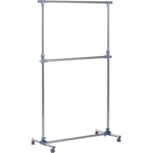 Homcom Stender Appendiabiti con Altezza ed Estensione Regolabili, 4 Ruote Girevoli, Acciaio Inox e ABS, 165x48x180cm