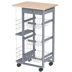 Homcom Carrello da Cucina con Cassetti Estraibili e 2 Portabottiglie, in Legno di Pino e Metallo, 47x37x83 cm