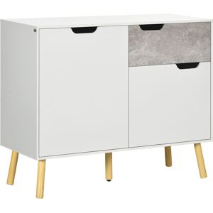 Homcom Mobile da Salotto con 2 Armadietti a 2 Ante e Cassetto, Credenza Moderna in Truciolato e Legno di Pino, 98x39x81.5 cm, Grigio e Bianco