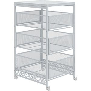 Homcom Carrello Portaoggetti a 3 Livelli in Truciolato e Acciaio, 34x29.5x57.5 cm, Bianco