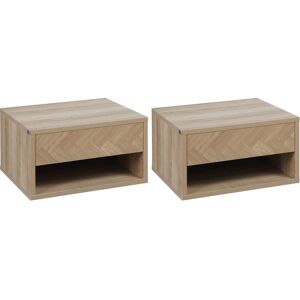 Homcom Set 2 Comodini Moderni Sospesi con Cassetto e Mensola in Legno 37x32x21cm, Colore Naturale