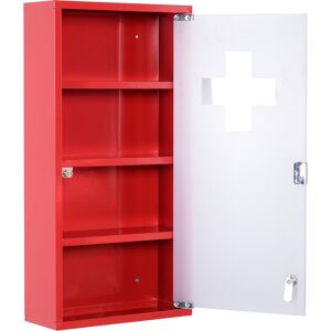 Homcom Cassetta Porta Medicine Armadietto Medicinali 4 Livelli Porta in Vetro 60×30×12cm Rosso