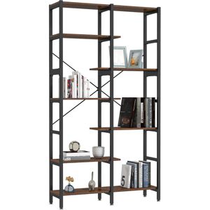 Homcom Libreria Scaffale con 6 Ripiani Aperti Legno, Antiribaltamento, Piedini Antiscivolo Regolabile, Telaio in Metallo, Nero e Marrone, 100x30x182cm