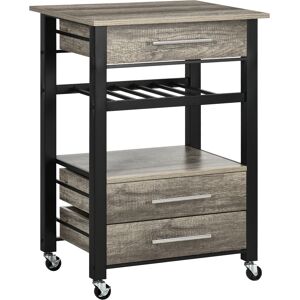 Homcom Carrello da Cucina Salvaspazio Portavivande con 3 Cassetti Mensola e 4 Ruote, Mobiletto Multiuso, 60x50x84.5cm, Quercia